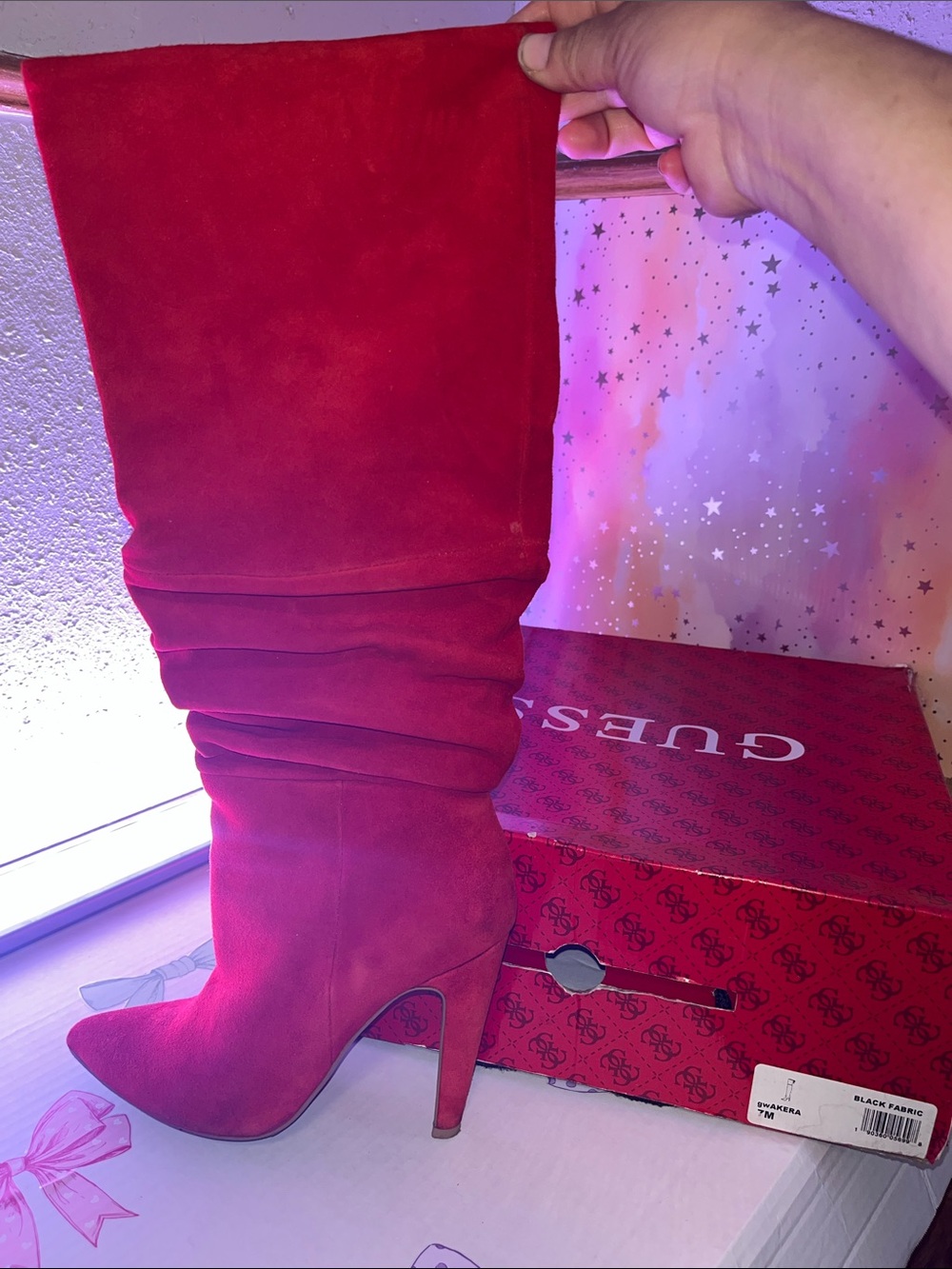 GUESS Red Suede Over-the-Knee Slouch Boots